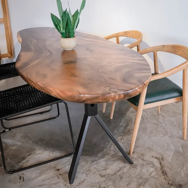 Live-edge dining table, teak, by Mobelindo