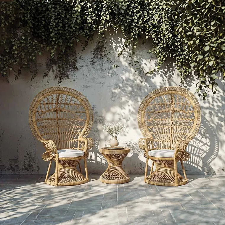 Hand-woven natural rattan peacock chairs by Mobelindo