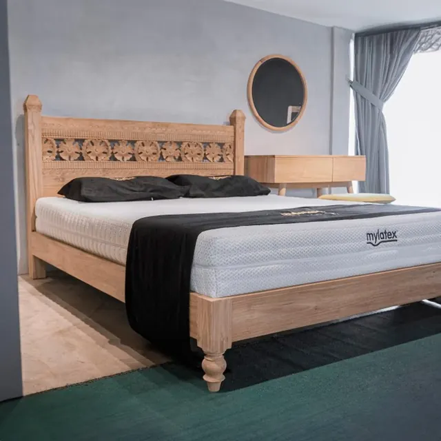 Tirta bed frame, solid teak, by Mobelindo
