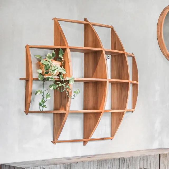 Sphere display rack, solid teak, by Mobelindo