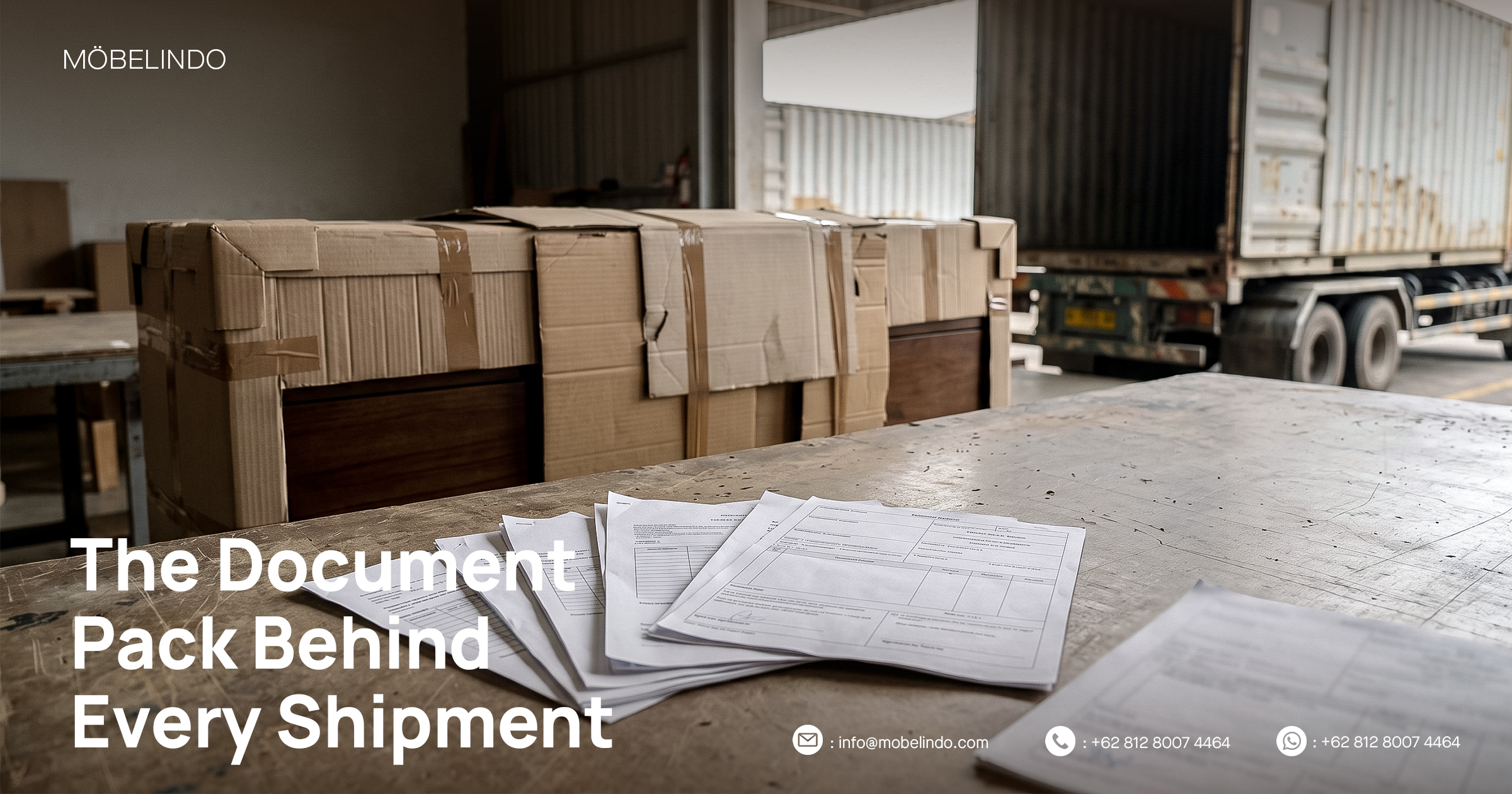 Hospitality Furniture Shipment Documents from Indonesia Container shipment of hospitality furniture from Indonesia with accompanying export documentation including commercial invoice, bill of lading, and SVLK timber legality certificate